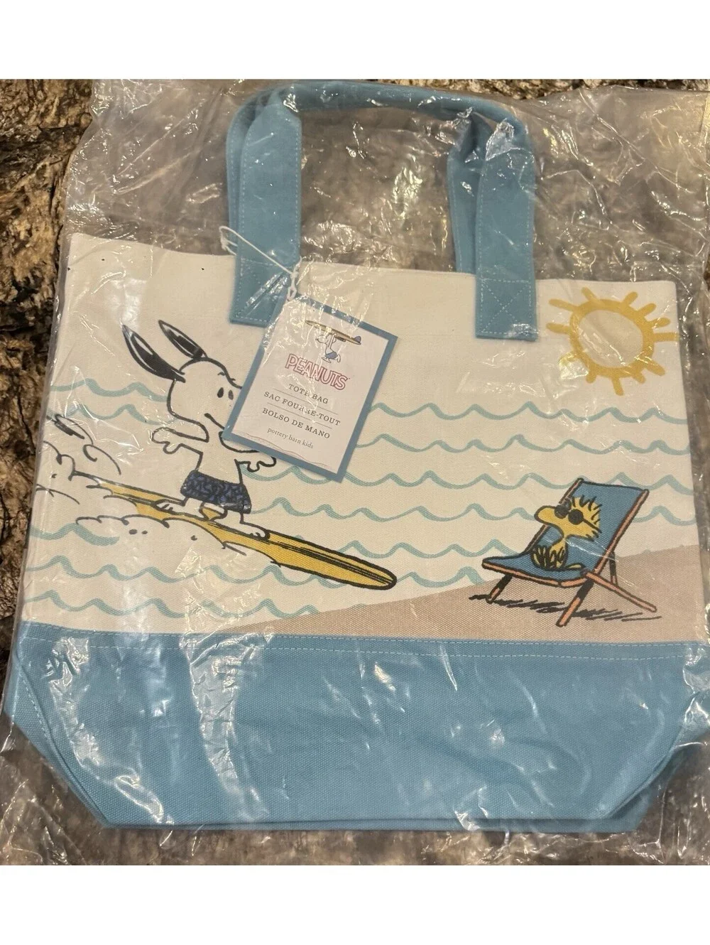 Pottery Barn Kids Peanuts Snoopy Surfing  Tote Bag NWT